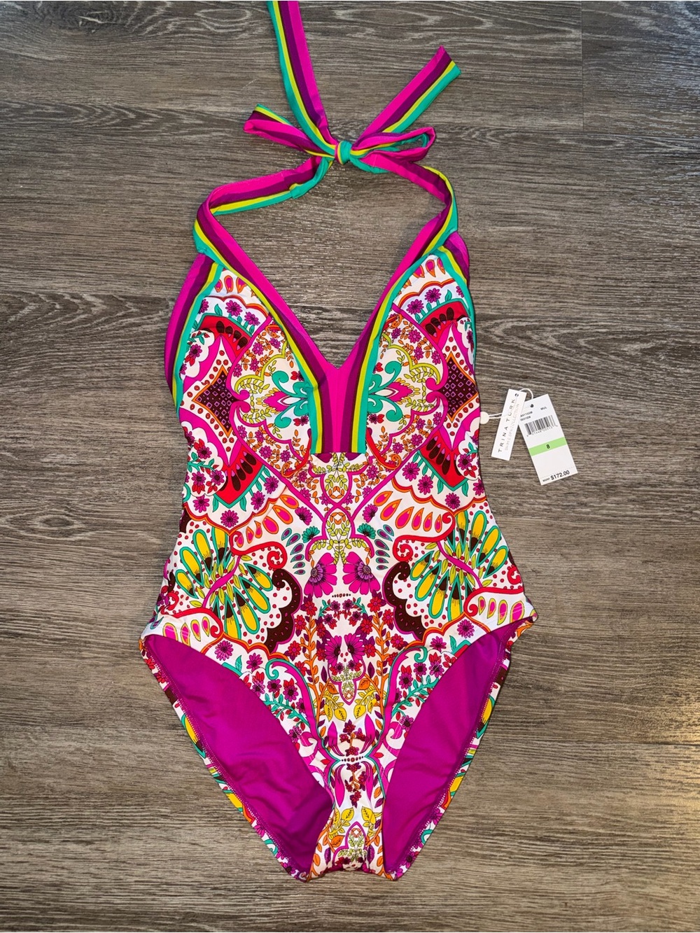 NWT Trina Turk Pink Multi Floral Halter One-Piece Swimsuit